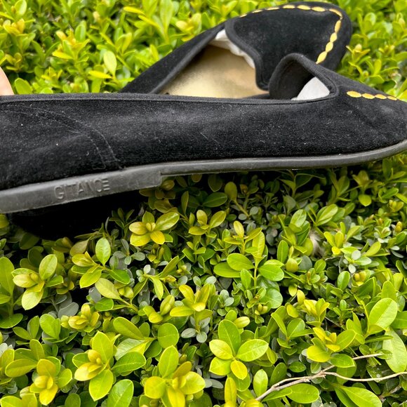 80's Gitano Black & Gold Velvet Flats - Size 9 - Picture 4 of 10